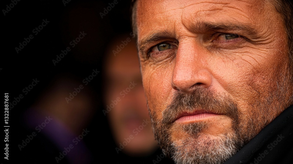 Intense Man Portrait Close up Rugged Mature Serious Cinematic Intense Man Portrait Close up Rugged Mature Serious Cinematic