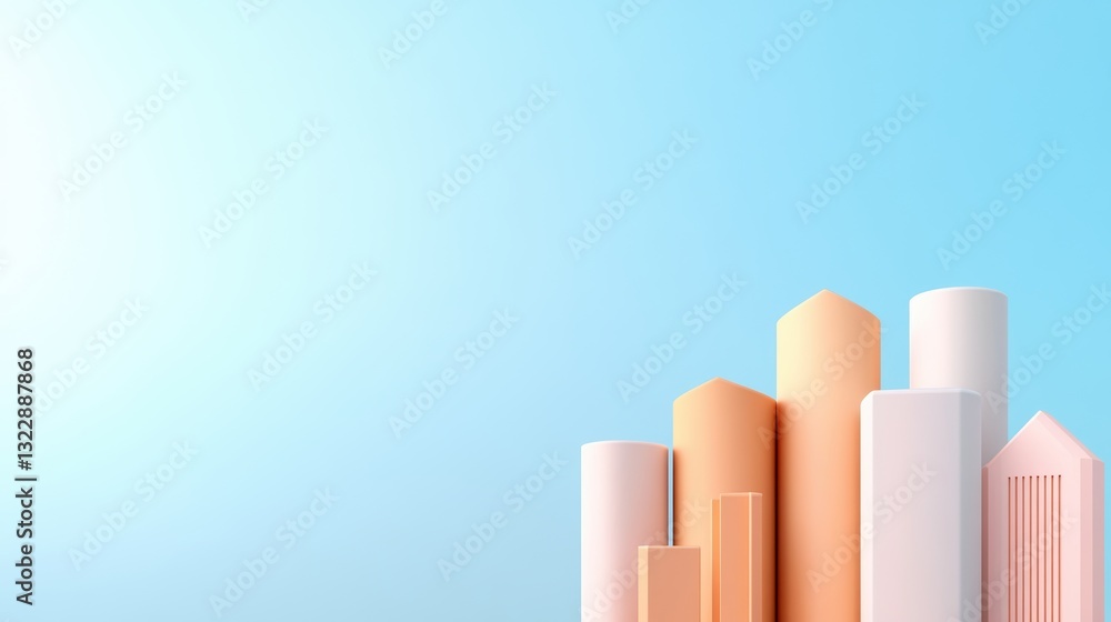 A stylized arrangement of colorful geometric shapes resembling a city skyline against a soft blue background. A stylized arrangement of colorful geometric shapes resembling a city skyline against a soft blue background.