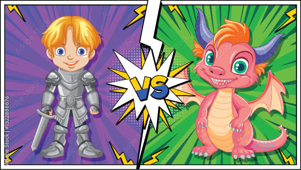 Fototapeta premium Knight Versus Dragon Showdown