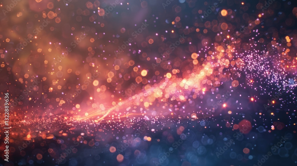Fototapeta premium The abstract picture about warm tone colorful particle lighting lights creating a blurred and festive background. Sparkling lights evoke a sense of celebration and joy perfect for party theme. AIG53.