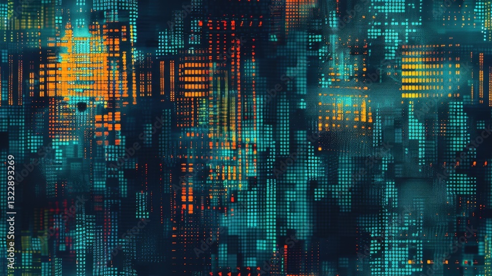 Abstract picture of neon light particle with digital technology style design connecting become dynamic of electric wave movement represent about flowing of data or structure of network system. AIG53.