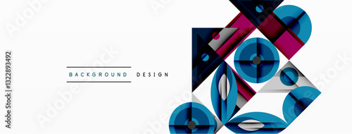 Geometric abstract composition with intersecting shapes, circles, triangles, and gradients, blending vibrant colors and dynamic contrasts to create a modern, futuristic visual design