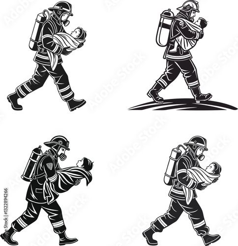 Heroic Firefighter Silhouettes Courage in Action.