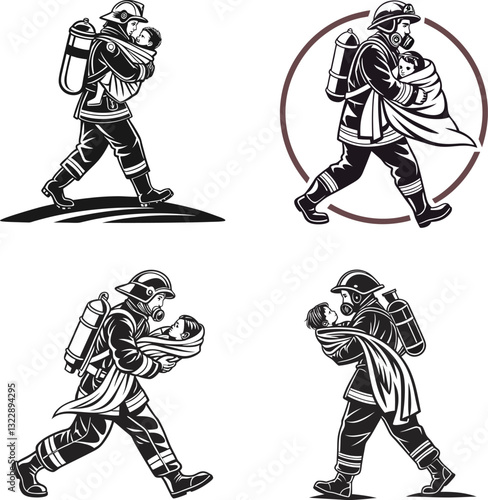 Heroic Firefighter Silhouettes Courage in Action.