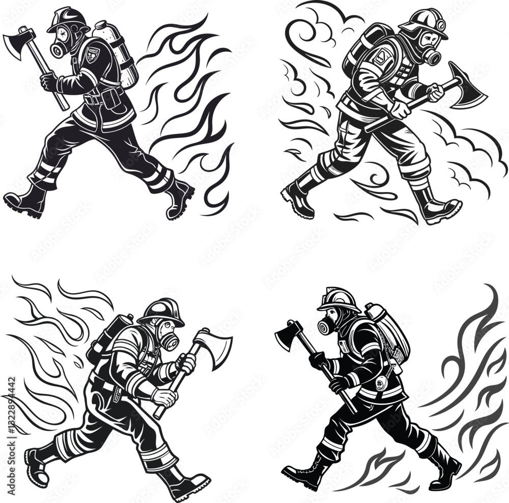 Fototapeta premium Heroic Firefighter Silhouettes Courage in Action.
