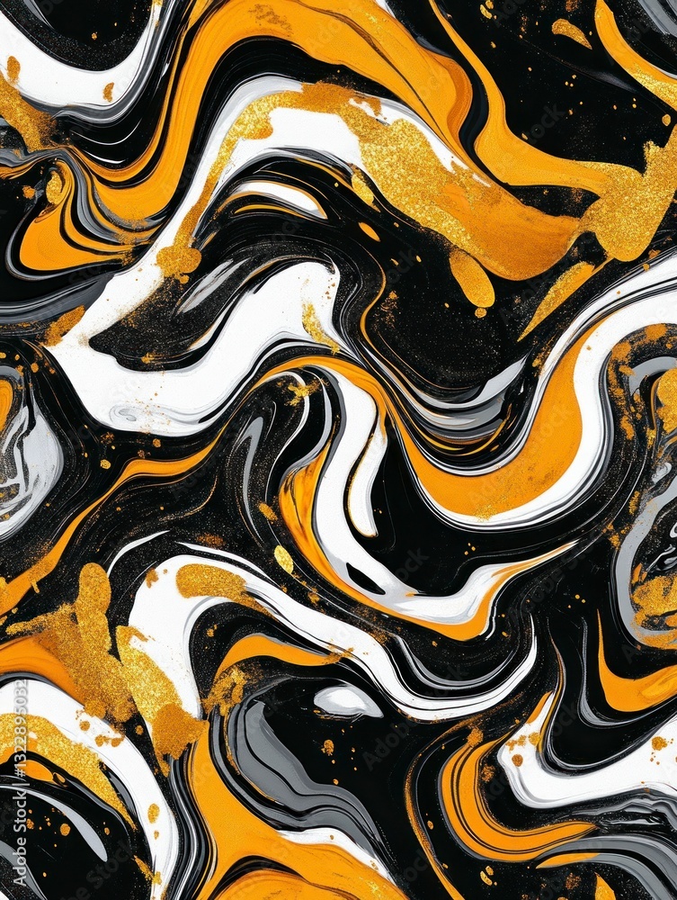 Obraz premium Abstract Swirl Fluid Art Background with Gold Splatter and Luxury Texture