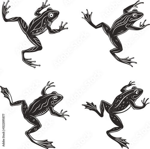 Freshwater and Saltwater Fish with Frog Illustrations High-Quality Aquatic Wildlife Collection.
