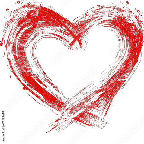 Red heart illustrations with brush stroke, cut out. Creative love concept for greeting cards, wedding design, and romantic projects