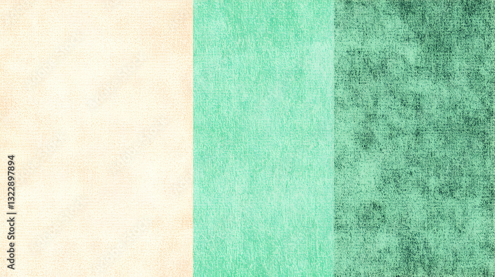 Fototapeta premium Abstract textured background with three vertical color blocks beige, mint green, and sea green. Perfect for design projects.