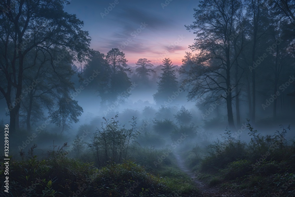 Twilight Enchanted Forest View with Mist and Magic Twilight Enchanted Forest View with Mist and Magic