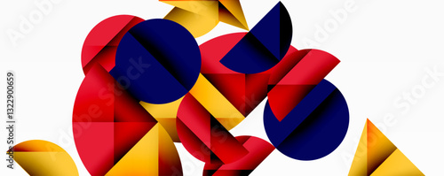 Abstract geometric pattern with intersecting circles and triangles in gradients. The high-contrast composition creates depth and a dynamic, modern aesthetic