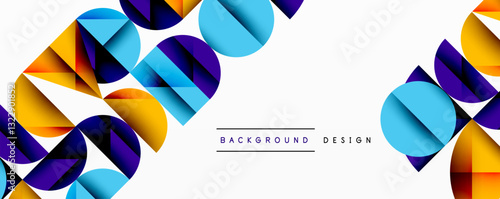 Abstract geometric pattern with intersecting circles and triangles in gradients. The high-contrast composition creates depth and a dynamic, modern aesthetic