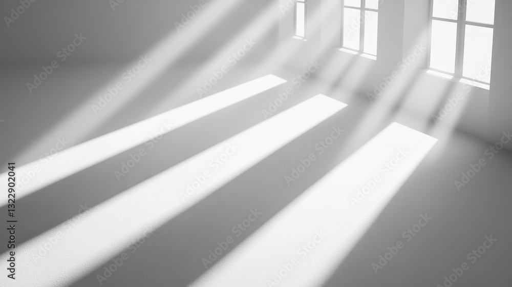 Fototapeta premium Radiant white sunray light effect in isolated indoor space minimalistic design bright atmosphere artistic perspective