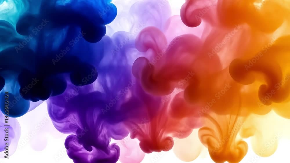 Vibrant ink swirling in water creating colorful abstract cloud formation