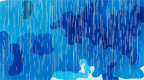 Wallpaper Mural Abstract Bold Blue Rainfall Illustration with Dramatic Vertical White Raindrops, No People Torontodigital.ca