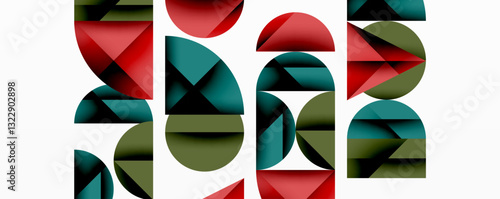 Abstract geometric pattern with intersecting circles and triangles in gradients. The high-contrast composition creates depth and a dynamic, modern aesthetic