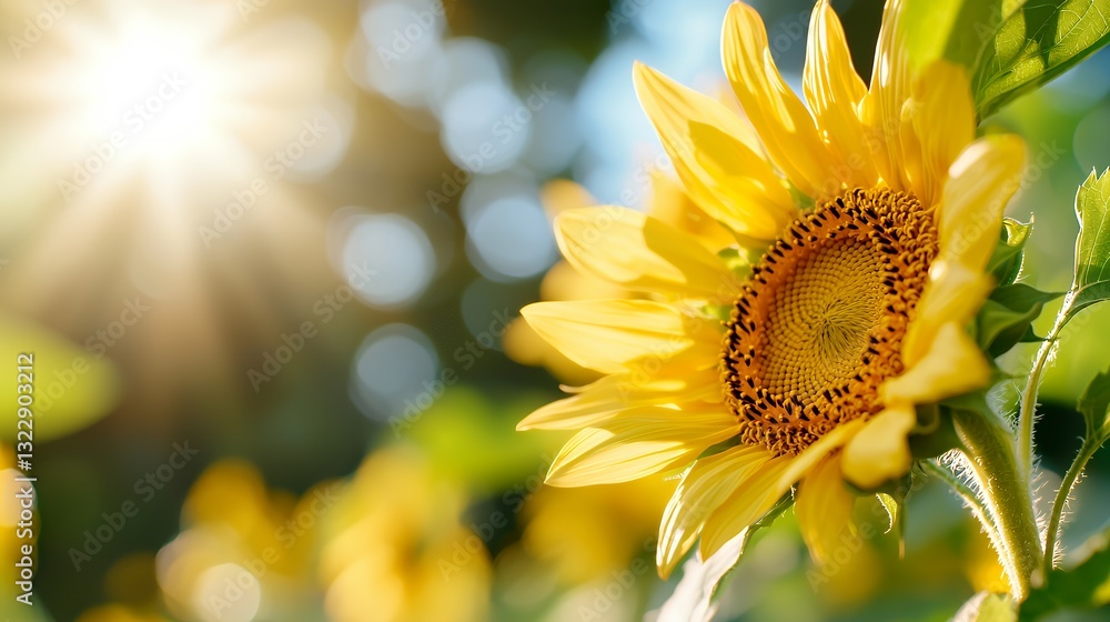 Naklejka premium Radiant Sunflower Blooms Under Sunlight in a Sunny Outdoor Setting