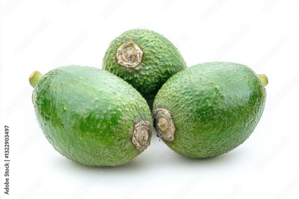 Three fresh green avocados arranged in a still life composition against a clean white background for product photography Three fresh green avocados arranged in a still life composition against a clean white background for product photography