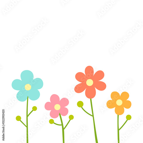 Cute Spring flowers isolated on white background.