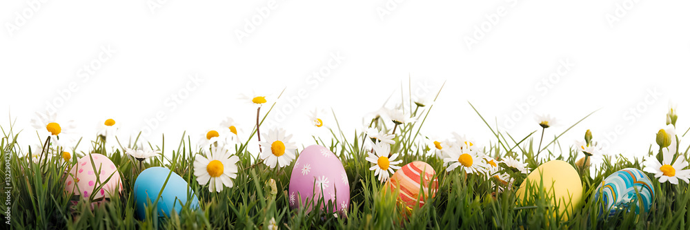 Colorful Easter Eggs Hidden in a Flowering Meadow Colorful Easter Eggs Hidden in a Flowering Meadow
