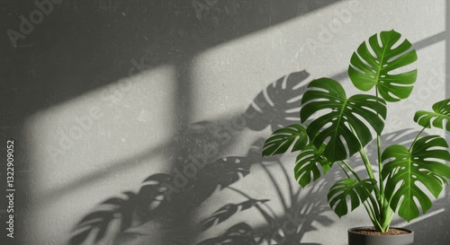 tropical plants, monstera leaves, minimalist interior, concrete wall, soft shadows, potted plants, zen atmosphere, muted colors, clean aesthetic, indoor greenery, urban jungle, natural light, contempo photo