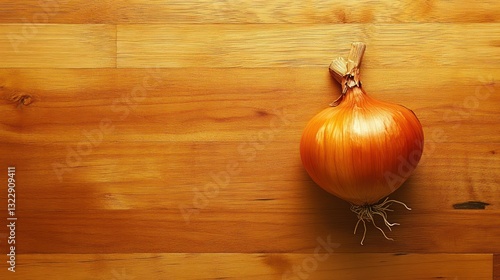 Fresh Orange Onion on Wooden Surface with Natural Texture and Colorful Background