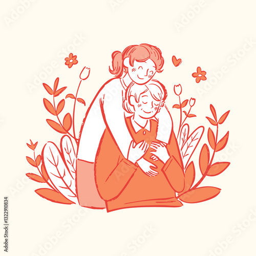 Grandmother and mother sharing love in floral frame