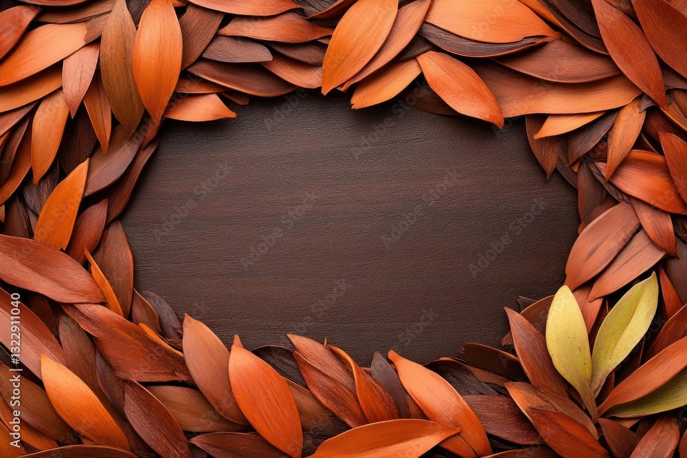 Natural Autumn Leaves Frame on Dark Wooden Background for Creative Designs and Crafts