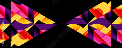 Abstract geometric artwork with interwoven angular and curved shapes, dynamic composition with smooth gradients and bold contrasts