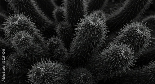 Wallpaper Mural Monochrome cactus cluster, high contrast, sharp spines, detailed texture, dramatic lighting, black and white photography, close-up view, desert flora, prickly plant, succulent arrangement, botanical s Torontodigital.ca
