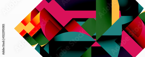 Abstract geometric artwork with interwoven angular and curved shapes, dynamic composition with smooth gradients and bold contrasts