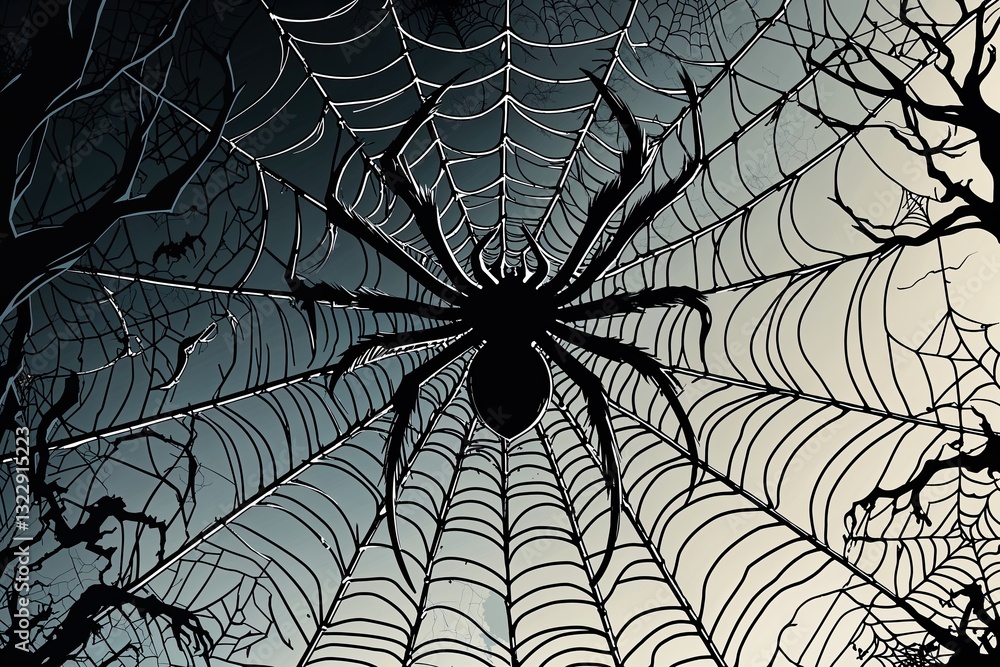 Obraz premium Haunting Line Art Sinister Spider Web Vector Design