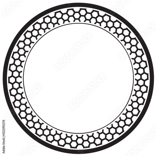 Circle design vector graphic element round frame edge decoration vintage state brick hexagon shape pattern repeat outline background texture 