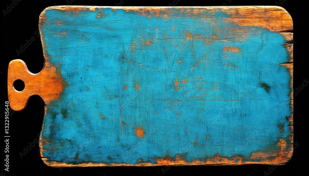 Vintage Blue Wooden Cutting Board with Rustic Texture and Unique Shape