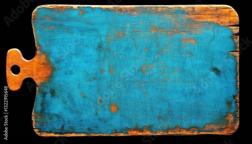 Obraz na płótnie Vintage Blue Wooden Cutting Board with Rustic Texture and Unique Shape w salonie