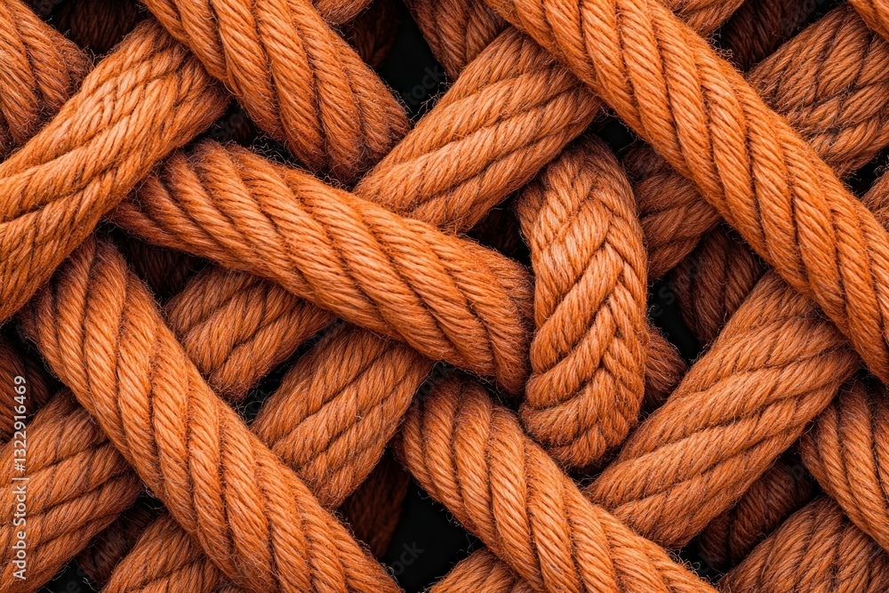 Textured Orange Rope Weave Pattern on Black Background for Artistic and Design Projects