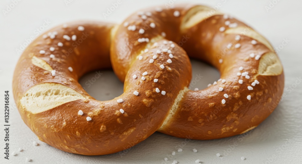 Golden brown pretzel, soft dough, twisted shape, salted surface, baked perfection, artisanal bread, German bakery, crisp exterior, chewy interior, comfort food, close-up photography, light background, Golden brown pretzel, soft dough, twisted shape, salted surface, baked perfection, artisanal bread, German bakery, crisp exterior, chewy interior, comfort food, close-up photography, light background,