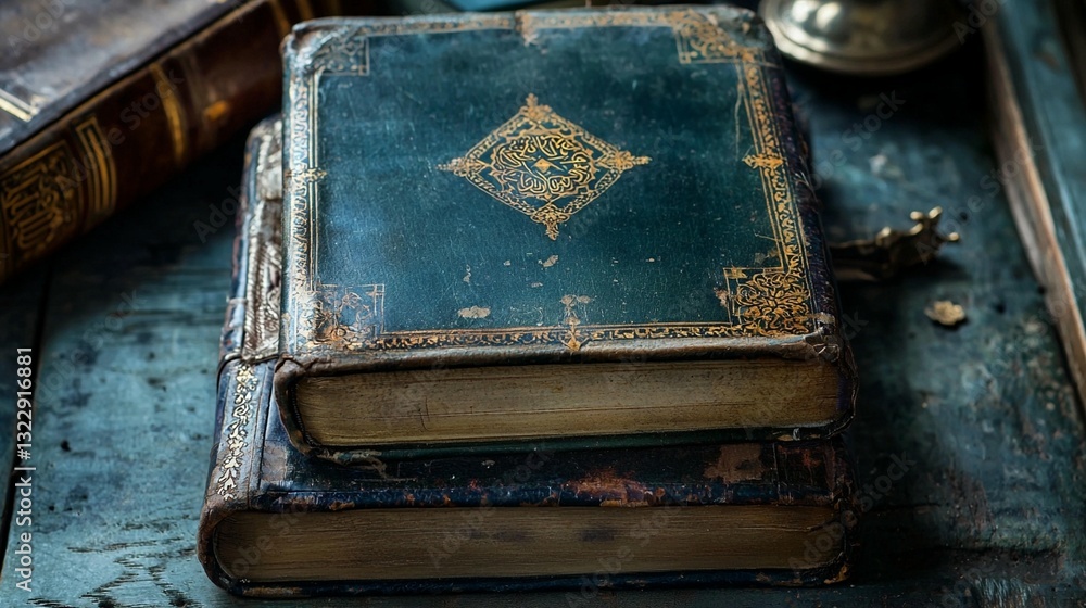 Obraz premium Aged Books on Dark Table