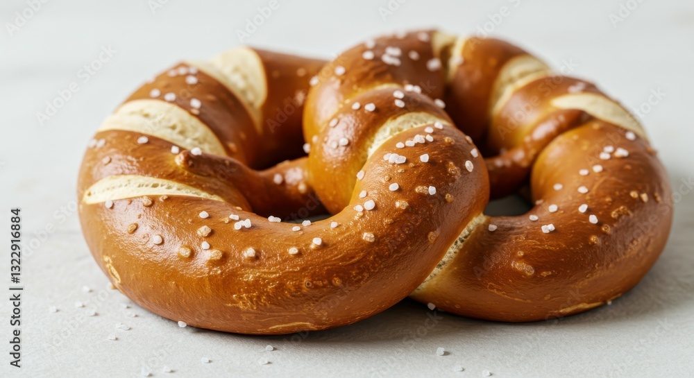 Golden brown pretzel, soft dough, twisted shape, salted surface, baked perfection, artisanal bread, German bakery, crisp exterior, chewy interior, comfort food, close-up photography, light background, Golden brown pretzel, soft dough, twisted shape, salted surface, baked perfection, artisanal bread, German bakery, crisp exterior, chewy interior, comfort food, close-up photography, light background,