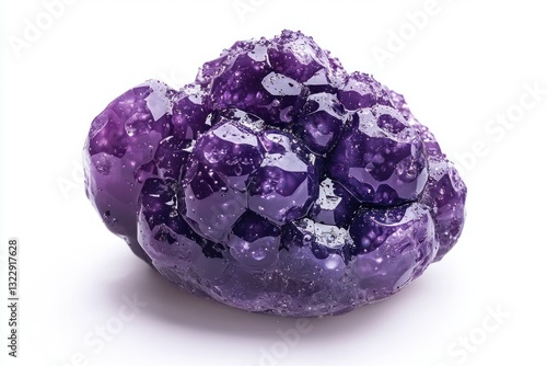 Radiant amethyst druse reflecting soft light, exquisite details, capturing the gem's inherent beauty on white