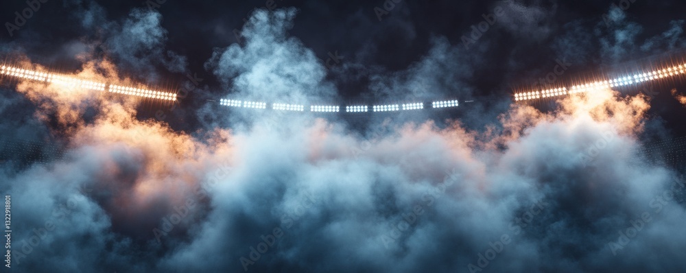 Fototapeta premium Stadium lights illuminated above a thick blanket of atmospheric fog