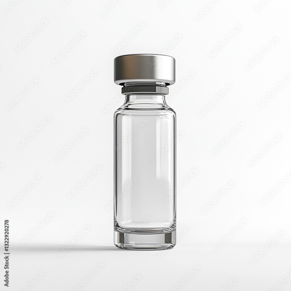 Empty clear glass vial with silver cap. (1) Empty clear glass vial with silver cap. (1)