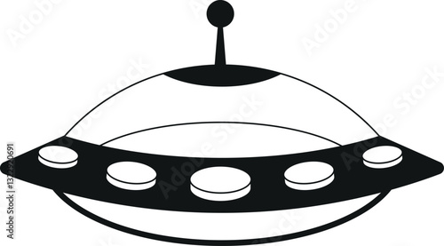Fantasy ufo cosmic shuttle black-and-white