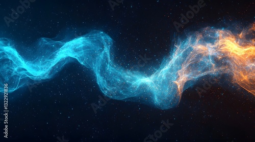 Abstract Cosmic Nebula Glowing Blue and Orange Energy Wave in Space