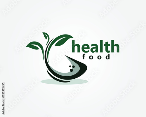 creative healthy food logo bowl and leaves creeping logo design template