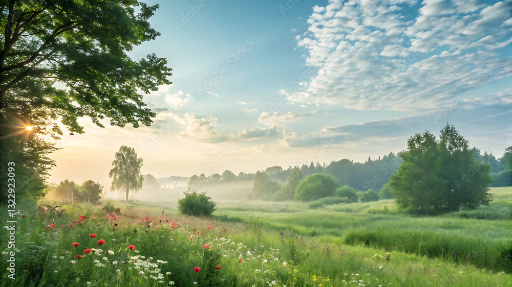 Obraz premium Golden Summer Morning: A Perfect Blend of Light and Tranquility