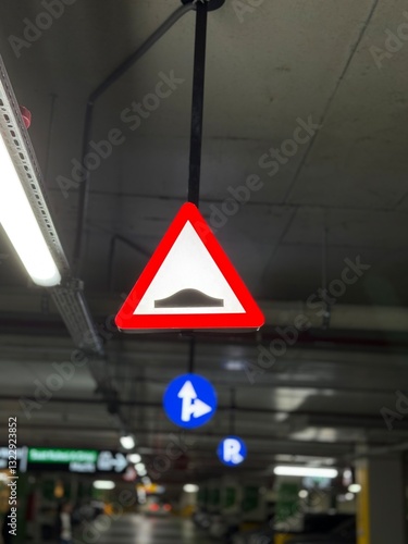 “Bumpy road sign” traffic sign in parking garage
