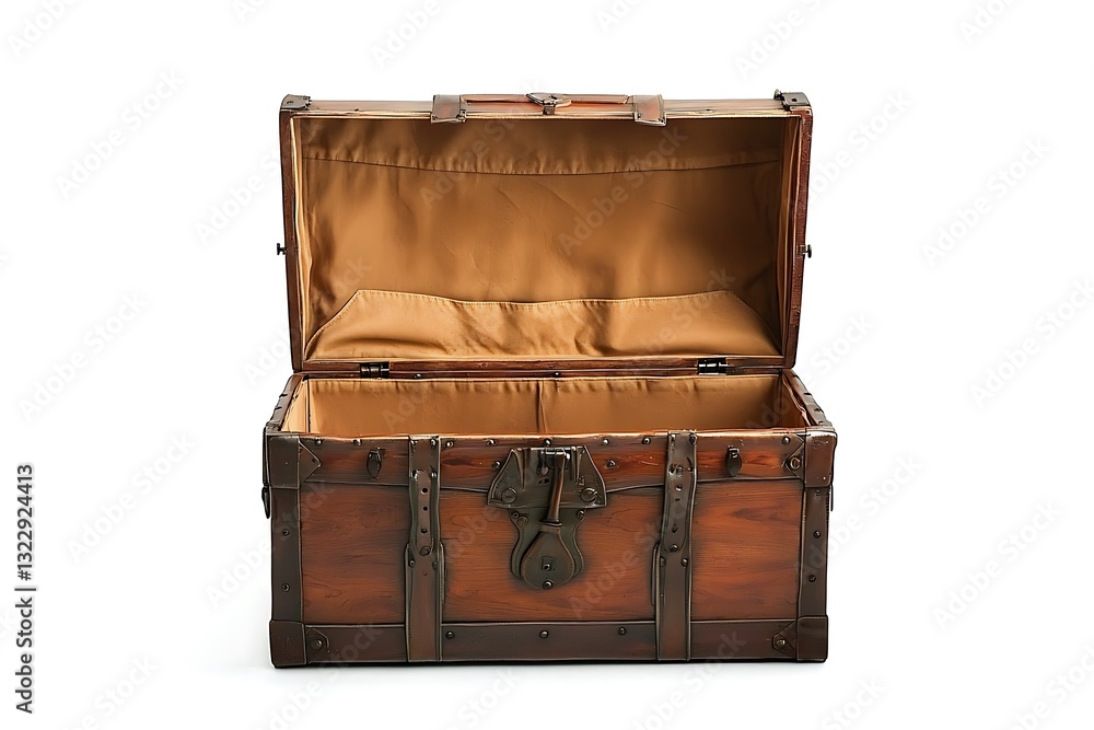 Old trunk with open lid isolated