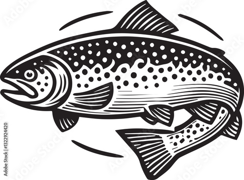 black vector illustration of fish, Salmon fish silhouette vector, Salmon fish vector illustration, Salmon fish logo vector, Salmon fish silhouette vector black and white
