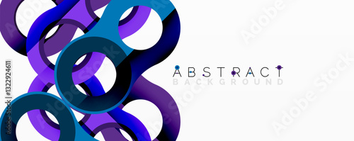 Abstract geometric pattern with interlocking circular and tubular shapes featuring smooth gradients, sharp contrasts, and dynamic layering